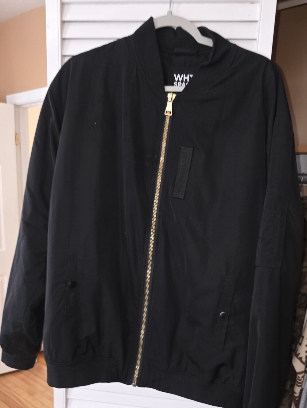 Black Bomber Jacket with Gold Zipper -